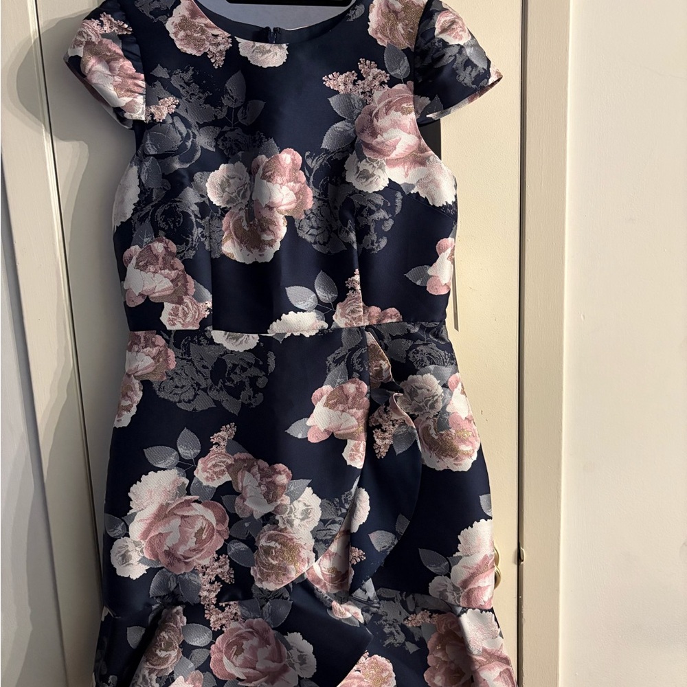 Formal Cap Sleeve Floral Navy Dress by Eliza J
